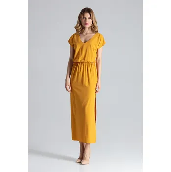 Dámské šaty Hořčicové dlouhé šaty M668 Mustard Velikost: M