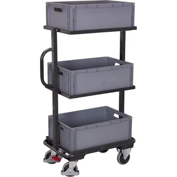 Plošinový vozík Vychystávací vozík VARIOfit, pevné police, s plastovými přepravkami, barva antracit RAL7016