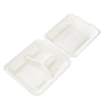 Jednorázové nádobí EcoPack Menu box z cukrové třtiny 235x227x50/80 mm 3-dílný bílý bal/50 ks