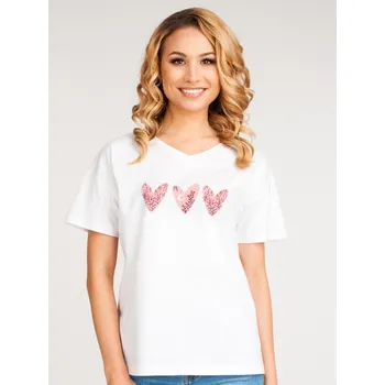 Dámské tričko Triko tričko dámské YO PKK-0090 bílé se srdíčky velikost oblečení - dospělí: L