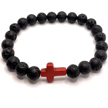 Náramek Krásné náramky Náramek - Kříž (láva, červený kříž)