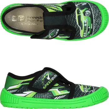 Chlapecké bačkory Bačkory přezůvky plátěnky 3F NEPTUN 3Sk3/30 zelené s autem, suchý zip velikost: 26