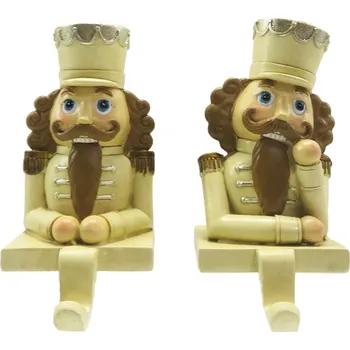 Vánoční dekorace 2ks háček na vánoční punčochu Louskáček v béžovém - 7*6*12 cm