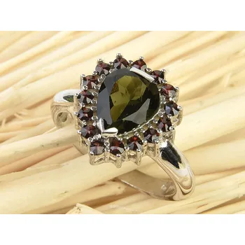 Prsten Prsten vltavín a granát kapka standard brus Ag 925/1000