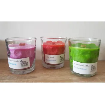 Svíčka Svíčky ve skle různé barvy a vůně s dřevěným knotem, Barva růžová, Vůně svěží aloe