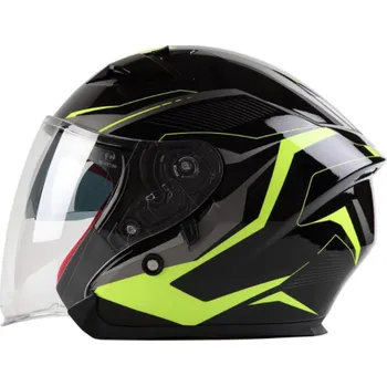 Helma na motorku MAXX OF 878 Skútrová helma otevřená s plexi a sluneční clonou - černo/fluoreflexní Velikost.: XS