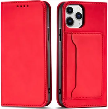 Pouzdro na mobilní telefon MG | MG Magnet Card knížkové kožené pouzdro na iPhone 12 Pro, červené