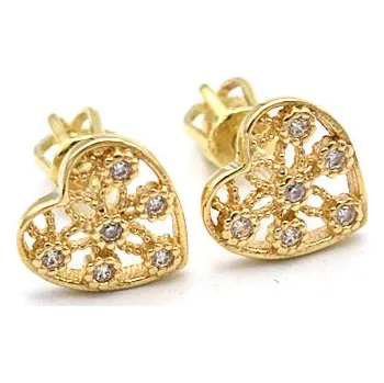 Náušnice Zlaté náušnice srdíčka se zirkony na šroubek 1,65g