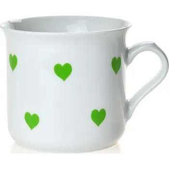 Porcelánový hrnek, dekor zelená SRDÍČKA - 465 ml