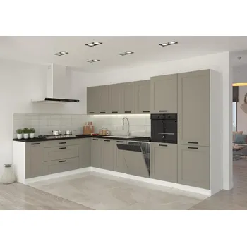 Kuchyňská linka Kuchyňská linka LUNA bílá/claygrey MDF, Rohová sestava A, 210x350 cm