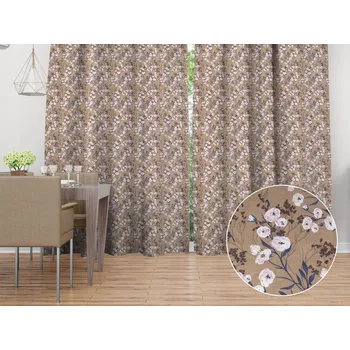 ubrus Dekorační závěs PML-036 Pnoucí květiny na hnědém 145x140 cm