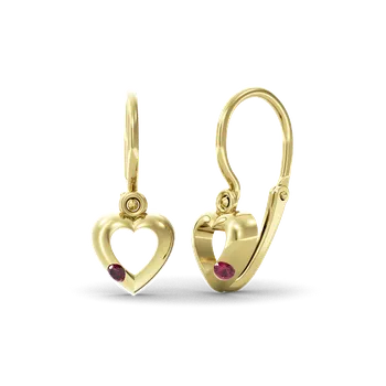 Náušnice SOLUNA Elegantní zlaté dětské náušnice s červenými zirkony EDITA žluté zlato