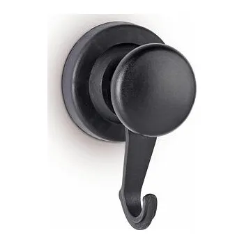 Dekorativní magnet Kulatý magnetický háček, závěsný hák, Ø 68 mm, výška 51 mm, poplastovaný, síla 20 kg Černá