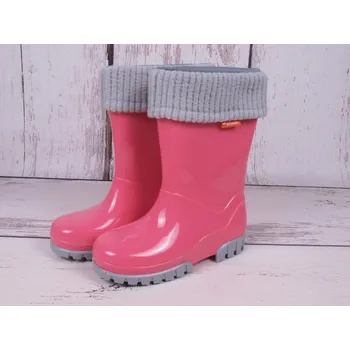 Dívčí holínky Holínky gumáky Demar Twister Lux F růžové lososové s šedou s vyjímatelnou teplou vložkou velikost: 22/23