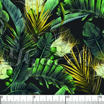 Zakázkový tisk, softshell, kočárkovina... Exotika žlutá Látky k tisku: Softshell letní