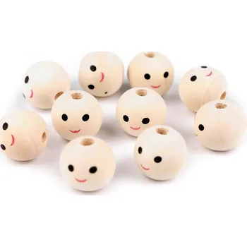 Dětské navlékací korálky Stoklasa Dřevěné korálky s obličejem 10 ks přírodní