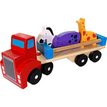 Dřevěná hračka Dřevěné auto tahač se zvířátky 33 cm