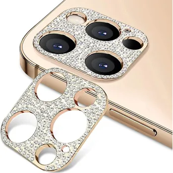 Pouzdro na mobilní telefon Ochranný kovový kryt na fotoaparát s kamínky pro iPhone 11 Barva: Zlatá