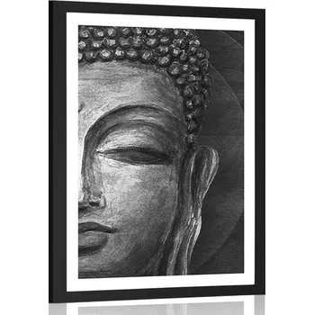 Plakát Dovido Plakát s paspartou tvář Buddhy v černobílém provedení
