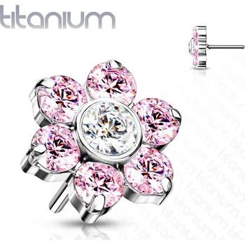 Piercing Šperky4U Kytička k PUSH IN piercing do nosu TITAN, růžové zirkony - TIT1213-P