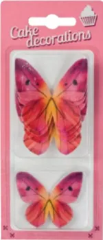 Jedlá dekorace na dort Dortisimo Dekorace z jedlého papíru motýlci růžoví/červení 8 ks
