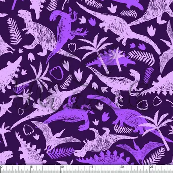 Zakázkový tisk, softshell, kočárkovina... Dinosauři a stopy fialové Látky k tisku: Microfirba