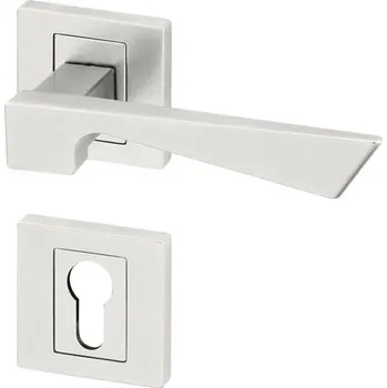 Dveřní kování AC-T SERVIS Dveřní klika CORVO matný nikl - hranatá rozeta Provedení kliky: vč. rozety PZ - fabkový klíč, Mechanizmus rozety: Kovová konstrukce