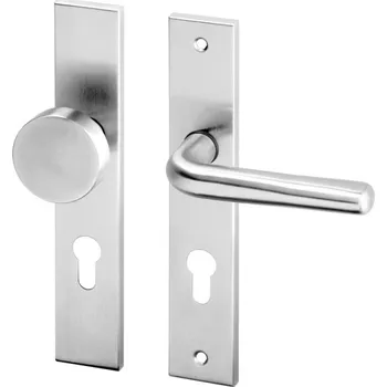 Dveřní kování AC-T SERVIS Dveřní klika SIRA nerez - hranaté štítové kování 90 mm Provedení štítu: Koule/klika - pravá