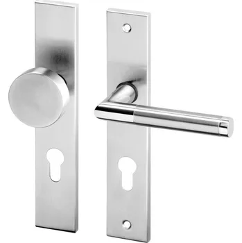 Dveřní kování AC-T SERVIS Dveřní klika LUKA nerez - hranaté štítové kování 90 mm Provedení štítu: Koule/klika - pravá