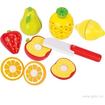 Dřevěná hračka Goki Hrací set ze dřeva - Ovoce a nůž (13 dílů)