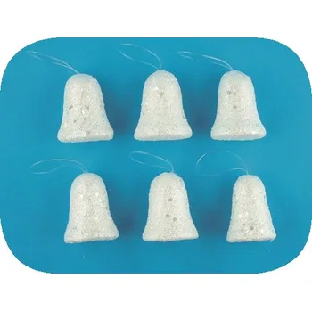 Bytová dekorace Zvonky bílé s flitry 5cm, 6ks v krabičce