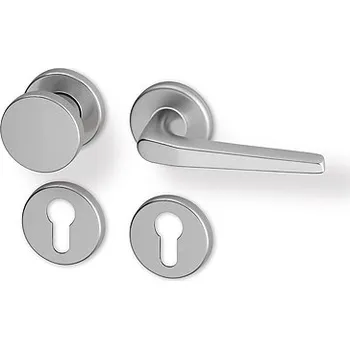 Dveřní kování AC-T SERVIS Dveřní klika MONTE efekt nerez - kulatá rozeta Provedení kliky: Koule/klika - levá, Mechanizmus rozety: Plastová konstrukce