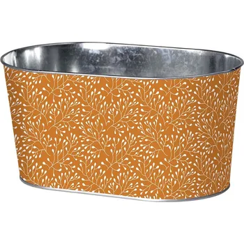 Květináč Květináč plechový 225x110mm oválný Autumn Herbarium, bílá, oranžová 162 gram
