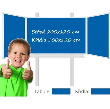 Consulta Třídílná keramická magnetická tabule Triptych 400/200x120 cm na pylonech, modrá tabule, modrá křídla PRO-T88PMMMMM