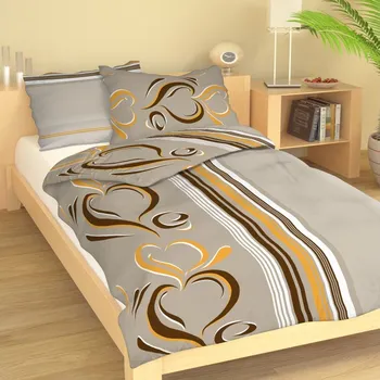 Povlečení Krepové povlečení Srdce hnědo oranžové Uzávěr: knoflíky