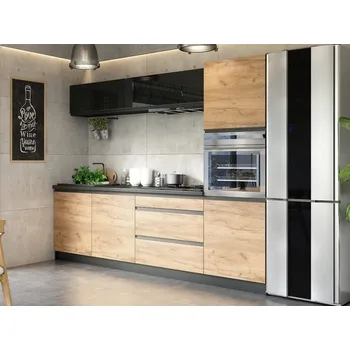 Kuchyňská linka Recenze OKAY Brick 260/260 cm černá vysoký lesk/craft