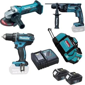 MAKITA DLX3078TX1 set aku strojů 18V 3-dílná sada - DGA504 + DDF482 + DHR241 + 3x aku