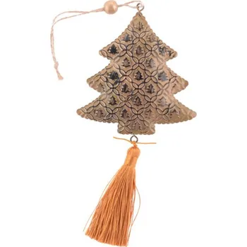Vánoční dekorace Paper Design Závěs Stromeček, plechový s třásněmi, zlatý 11cm