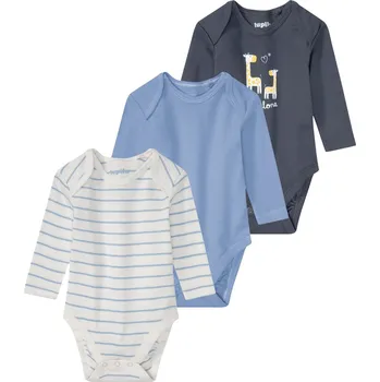 Kojenecký body lupilu® Dívčí body s dlouhými rukávy, 3 kusy (50/56, bílá/námořnická modrá/modrá)