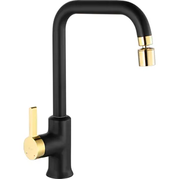 Vodovodní baterie Rea Polo, stojánková dřezová baterie, černá matná-zlatá lesklá, REA-B9980