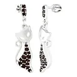 Český granát - náušnice stříbrné Kočky