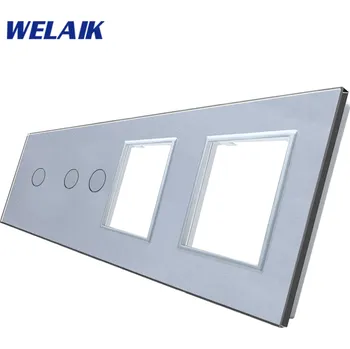 vypínač WELAIK čtyřnásobný skleněný panel 1+2+zás+zás - šedý