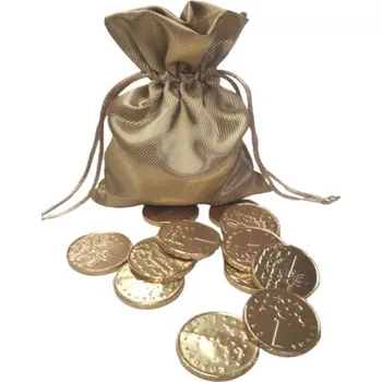 Čokoláda Zlaté čokoládové mince 1 Kč v dárkovém zlatém saténovém sáčku, 250g