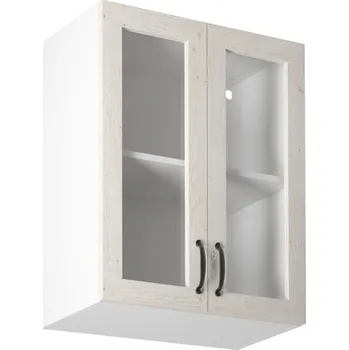 Kuchyňská skříňka Tempo Kondela Horní skříňka se sklem, bílá / sosna skandinávská, ROYAL G60S