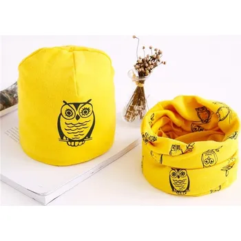 Čepice Set čepice a teplý krční límec - Sova Barva: Žlutá, Velikost: L (3-8Y)