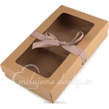 Dárková krabička Přírodní dárková krabička se stuhou a průhledem, 16x27x6cm, balení 5ks