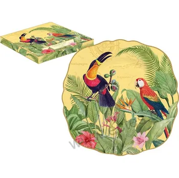 Talíř Easy Life EXOTIC PARADISE porcelánový dezertní talíř tropický prales s papouškem a tukanem
