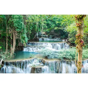 Fototapeta DIMEX | Vliesová fototapeta Vodopády v Kanchanaburi MS-5-3173 | 375 x 250 cm | zelená, bílá + Vliesová fototapeta na stěnu DIMEX Vodopády v Kanchanaburi MS53173 v rozměru 375 x 250 cm + lepidlo zdarma