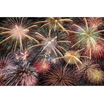Fototapeta DIMEX | Vliesová fototapeta Ohňostroj na noční obloze MS-5-2534 | 375 x 250 cm | zelená, červená, černá, oranžová + Vliesová fototapeta na stěnu DIMEX Ohňostroj na noční obloze MS52534 v rozměru 375 x 250 cm + lepidlo zdarma