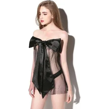Dámské erotické prádlo Erotická sexy průhledná tylová košilka mašle dárek, Constance Černá Univerzální
